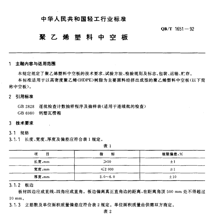 QB/T 1651-92 聚乙烯塑料中空板-包印学堂